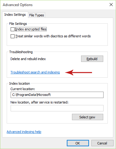 Using the Search and Indexing Troubleshooter Screenshot 5