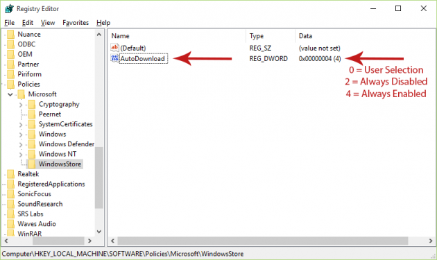 Enable or Disable Automatic App Updates for All User Accounts by Tweaking the Regstry Screenshot 3