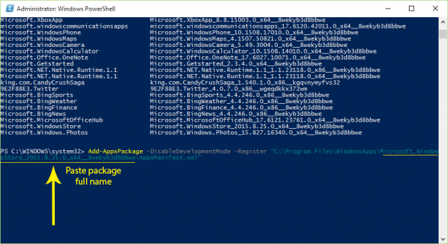 Register the Store App Again in PowerShell Screenshot 3